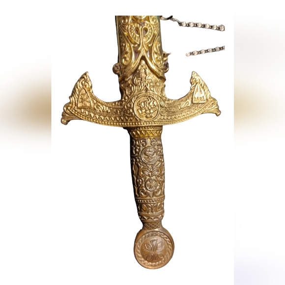 Decorative Sword and Sheath Copper & Stainless Steel w/ Chain for Wall Mounting - Picture 6 of 12